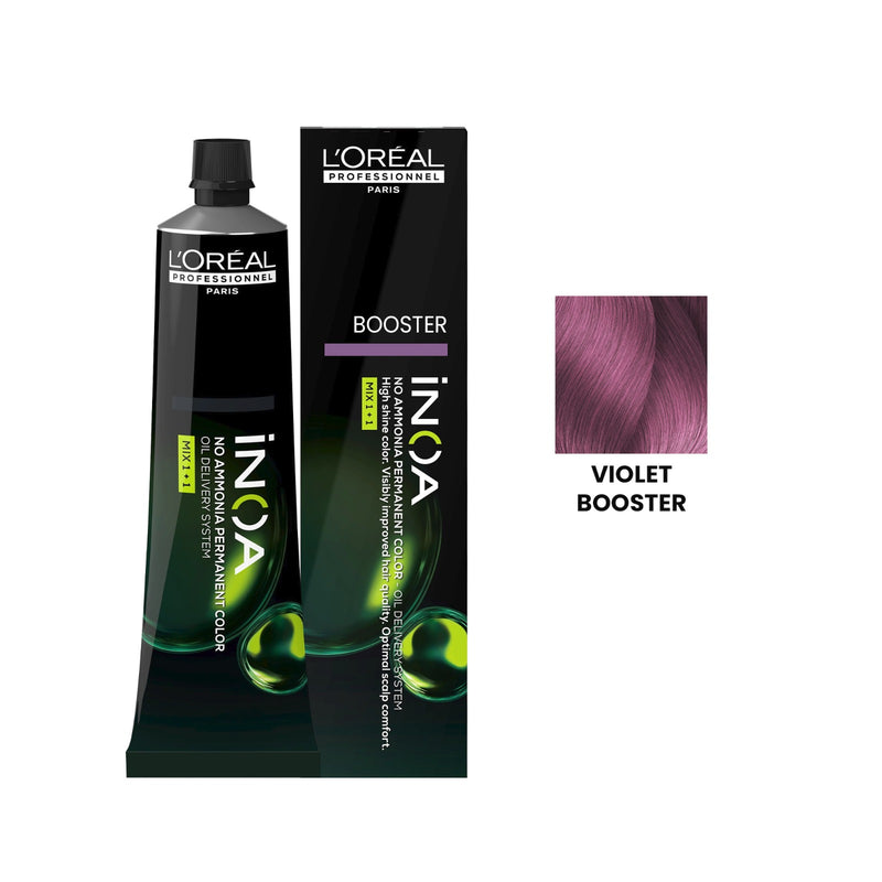 L’Oréal iNOA violet booster 60g professional hair color toner additive salon blonde neutralizer UAE - inoa violet booster - blonde toner uae professional, hair color neutralizer violet - salon hair gloss booster uae - ammonia free color additive loreal - cool blonde toner professional
