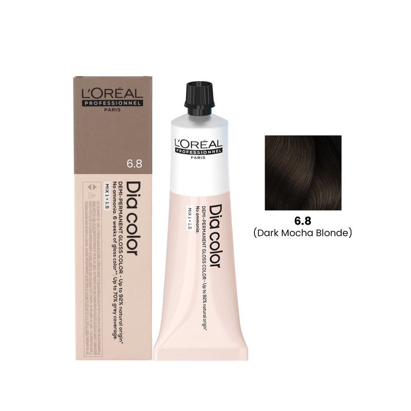 L'Oréal Dia Color 6.8 - Dia Color 6.8 UAE - Dark Mocha Blonde hair colour - L'Oréal Mocha Blonde hair dye - Dia Color 60ml - professional hair colour UAE - ammonia-free hair colour - demi-permanent hair colour - mocha blonde salon colour - L'Oréal Professionnel UAE