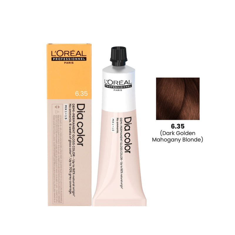 L'Oréal Dia Color 6.35 - Dia Color Dark Golden Mahogany Blonde - Dia Color 60ml UAE - L'Oréal mahogany hair colour - golden mahogany hair dye - professional hair colour UAE - demi-permanent hair colour - ammonia-free hair dye - Dia Color UAE - salon hair colour