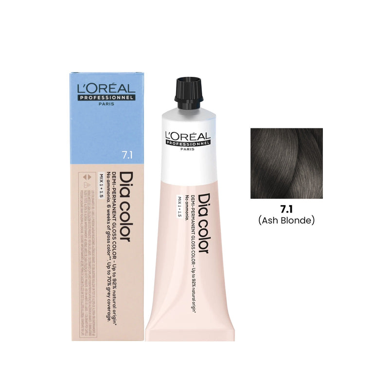 L'Oréal Dia Color 7.1 - Dia Color Ash Blonde UAE - Ash Blonde hair colour, L'Oréal Ash Blonde hair dye - Dia Color 60ml - professional hair colour UAE - demi-permanent colour - ammonia-free hair dye - ash blonde salon colour - L'Oréal Professionnel UAE