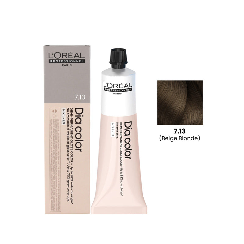 L'Oréal Dia Color 7.13 - Dia Color 7.13 UAE - Beige Blonde hair colour - L'Oréal Beige Blonde hair dye - Dia Color 60ml - professional hair colour UAE - ammonia-free hair colour - demi-permanent hair colour - beige blonde salon colour - L'Oréal Professionnel UAE