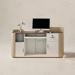 Modern Beige Salon Reception Desk with SALON Lettering - salon reception desk Saudi Arabia - Salon furniture Qatar - Reception desk Oman - Dayjour