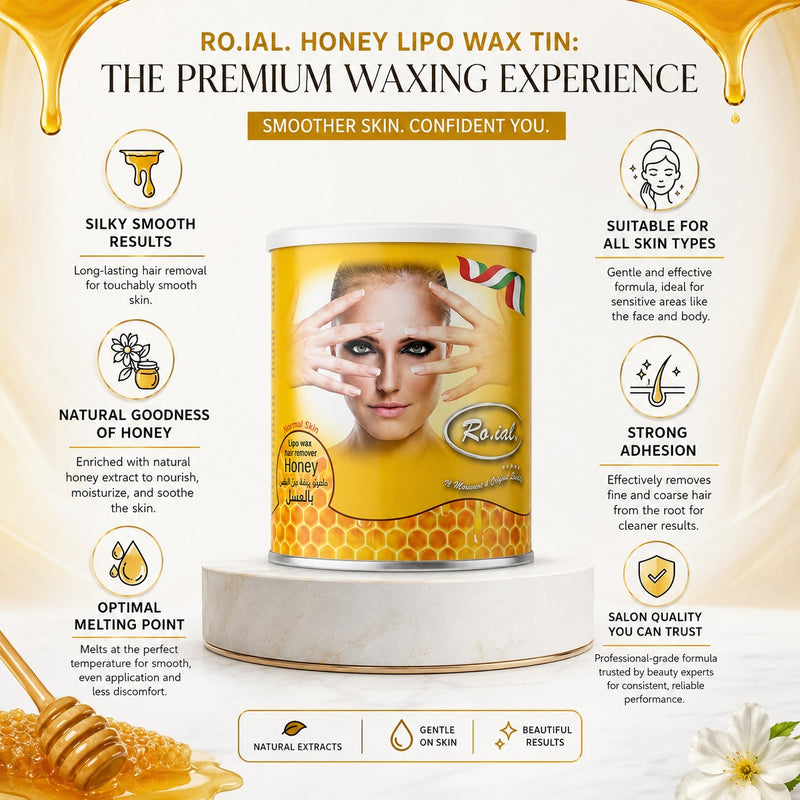 Roial Hair Remover Wax - Roial Wax Lipo - Roial Honey Wax 600ml - Honey Hair Removal Wax - Professional Hair Removal Wax - Salon Wax - Body Wax - Mineral Oil Wax