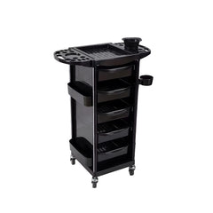 Professional Plastic Salon Trolley with 5 Drawers & Tool Organizer – Black
