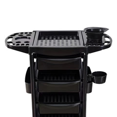 Professional Plastic Salon Trolley with 5 Drawers & Tool Organizer – Black