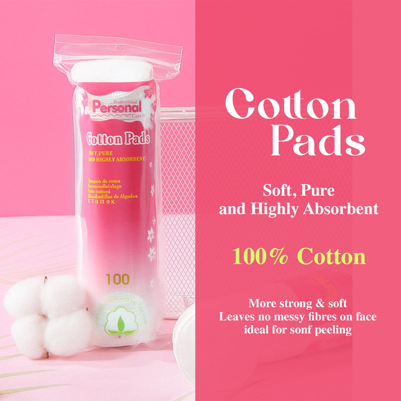 Professional Dual-Sided Cotton Pads | Make Up Remover Pads – Round Shaped, Soft & Gentle – Pack of 3 x 100 Pcs