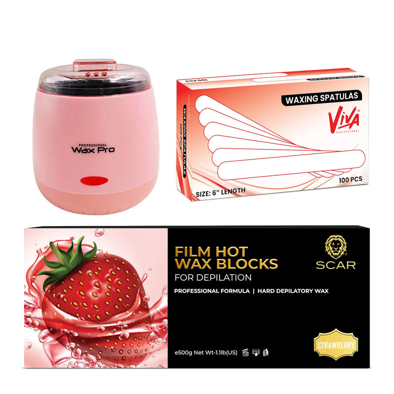 Professional Pink Wax Heater Kit with Wax Block & Spatula Set