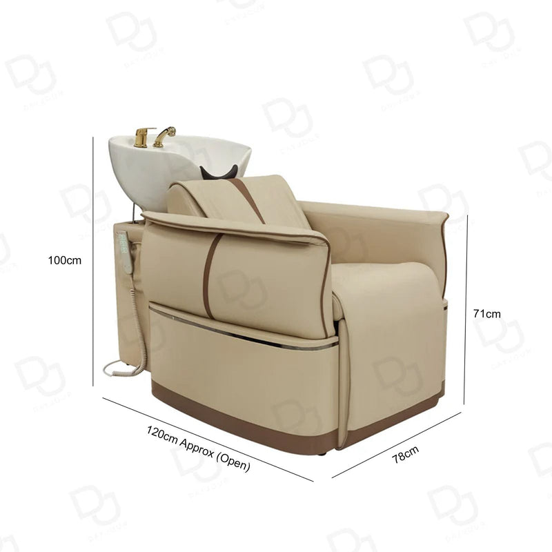 Professional Salon & Spa Electric Reclining Hair Wash Chair with Movable Footrest in Beige Finish - Hair washing shampoo chair Saudi Arabia - Electric hair washing chair Qatar - Dayjour - UAE