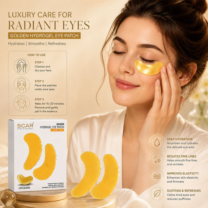 Scar Professional Golden Hydrogel Eye Patch with Sodium Hyaluronate, Retinol and Collagen for Hydrated and Smooth Under-Eye Skin