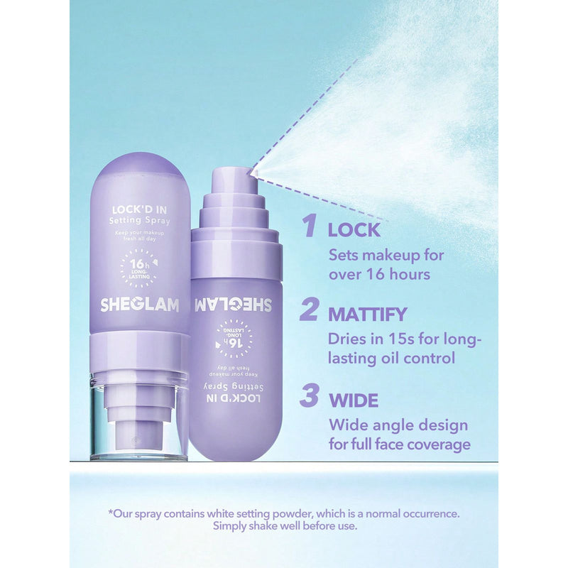 SHEGLAM Lock’d In Setting Spray matte makeup fixing mist - SHEGLAM setting spray UAE - matte setting spray UAE - makeup fixing spray - oil control setting spray - long lasting makeup mist - makeup lock spray UAE