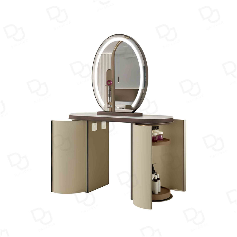 Salon Spa Double Sided Mirror Station with Storage Shelves Beige Color - Double sided mirror - salon mirror - dayjour
