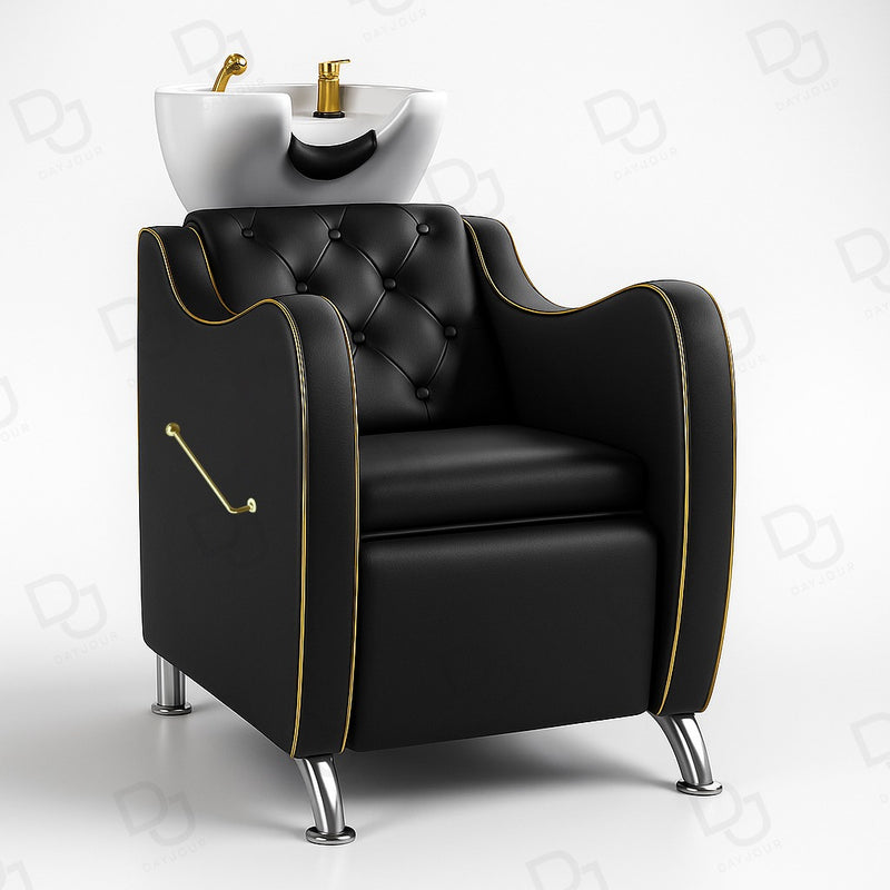 Salon Spa Hair Washing Shampoo Chair Black & Gold - salon hair washing chair - Dayjour - UAE