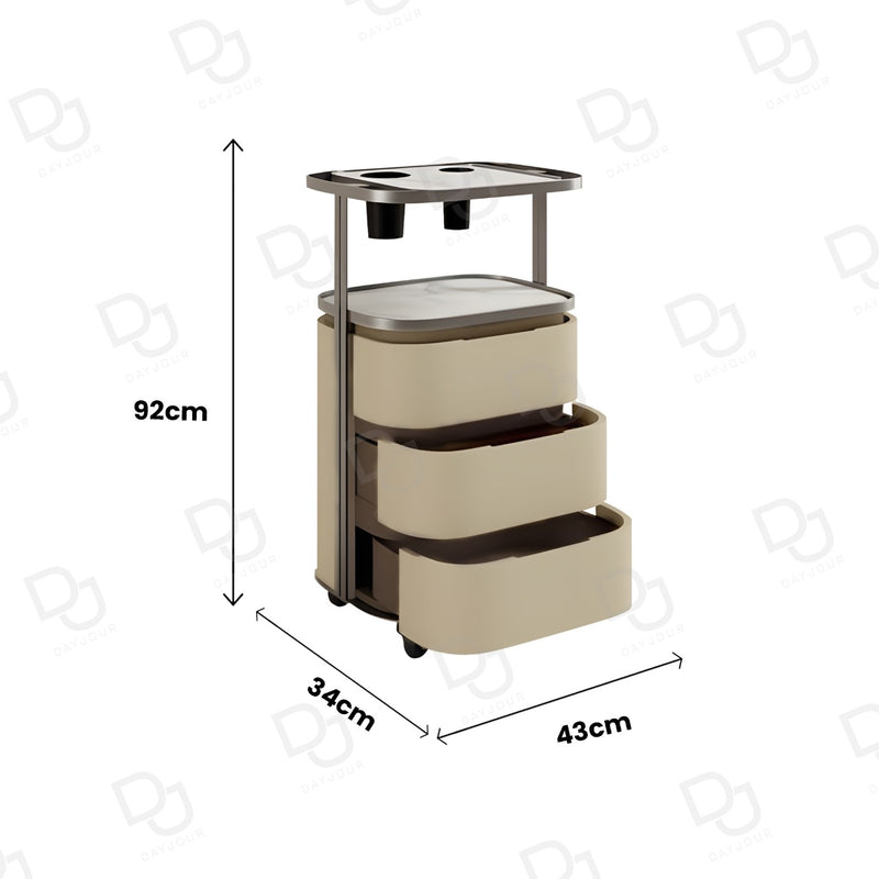 Salon Spa Product Storage Trolley with 3 Tier Shelves Beige Color - salon trolley - salon furniture uae - salon items - salon supplier - dayjour