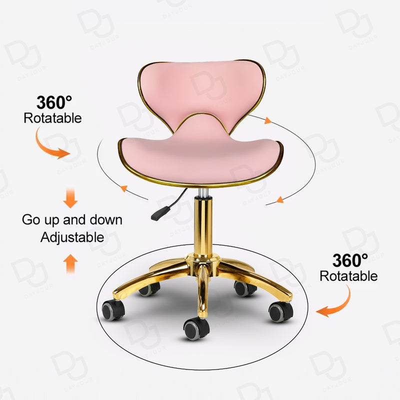 Salon Spa Swivel Stool with Backrest Pink & Gold - salon stool - salon furniture - beauty salon stool -dayjour