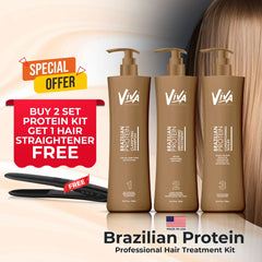 Viva Brazilian Protein Professional Hair Treatment Kit Buy 2 Get 1 Hair Straightener Offer Pack - dayjour- offer pack- aftercare- shampoo- conditioner- smoothening treatment- Brazilian Protein treatment- Professional hair treatment kit- Viva Professional- Dubai