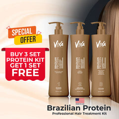 Viva Brazilian Protein Professional Hair Treatment Kit Buy 3 Packages Get 1 Package Free - hair treatment kit - dayjour- Brazilian Protein Treatment- hair care- after care- offer pack- Viva Professional-shampoo- conditioner- smoothing treatment- UAE