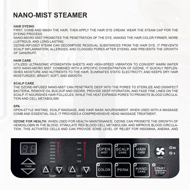 Black Nano Mist Ozone Hair Steamer – Premium Salon & Spa Solution - Hair coloring and chemical treatments hair steamer - Dayjour - UAE
