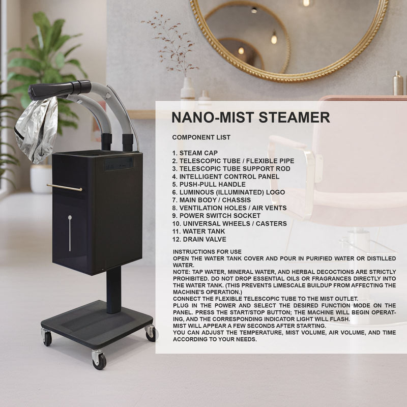 Black Nano Mist Ozone Hair Steamer – Premium Salon & Spa Solution - Hair coloring and chemical treatments hair steamer - Dayjour - UAE