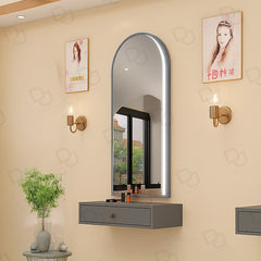 Wall-Mounted Salon Mirror with Elegant Silver Frame and Touch Light - salon mirror - Dayjour - UAE