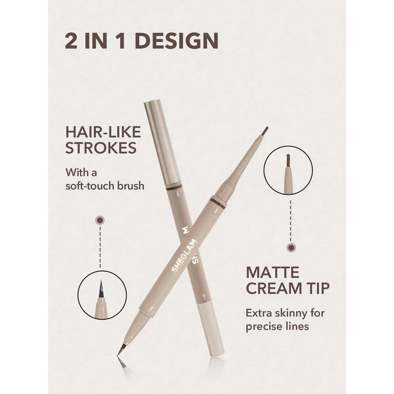 SHEGLAM Brows On Demand 2-In-1 Brow Pencil Chocolate dual-ended brow pencil -   SHEGLAM brow pencil UAE - Chocolate brow pencil - waterproof eyebrow pencil, 2 in 1 brow pencil UAE - long lasting eyebrow makeup - eyebrow pen UAE - Dayjour
