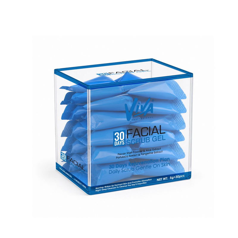 Viva Professional 30-Day Facial Scrub Gel 30 Single-Use Sachets with Pecan Shell Powder and Aloe Vera for Daily Skin Exfoliation - Best Facial Scrub UAE - Viva Professional Facial Scrub - Daily Face Exfoliator - Pore Cleansing Scrub - Face Scrub for Oily Skin - Travel Facial Scrub - Single Use Face Scrub - Gentle Facial Exfoliator UAE