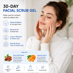 Viva Professional 30-Day Facial Scrub Gel 30 Single-Use Sachets with Pecan Shell Powder and Aloe Vera for Daily Skin Exfoliation - Best Facial Scrub UAE - Viva Professional Facial Scrub - Daily Face Exfoliator - Pore Cleansing Scrub - Face Scrub for Oily Skin - Travel Facial Scrub - Single Use Face Scrub - Gentle Facial Exfoliator UAE