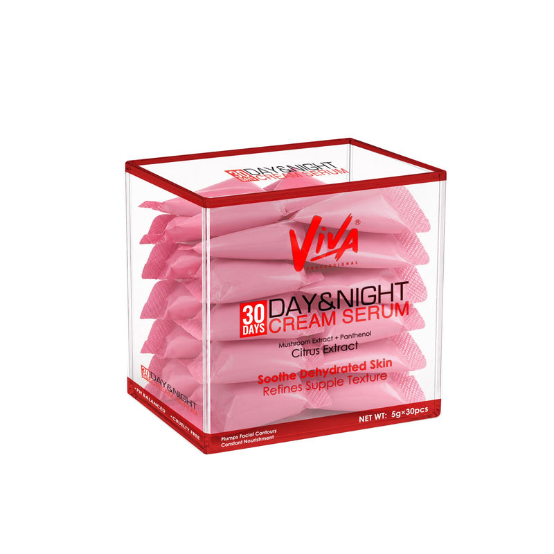 Viva Professional 30-Day Day & Night Cream Serum with Citrus Extract, Mushroom Extract and Panthenol in 30 Single-Use Sachets for Daily Hydration