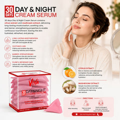 Viva Professional 30-Day Day & Night Cream Serum with Citrus Extract, Mushroom Extract and Panthenol in 30 Single-Use Sachets for Daily Hydration
