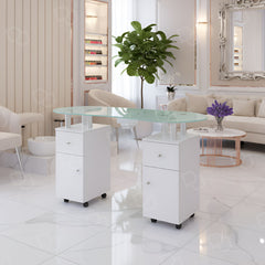 Nail Art Glass Top Manicure Table For Salon - Nail studio station - Manicure table - Dayjour - UAE