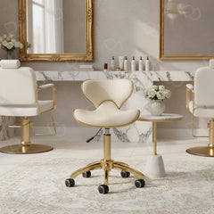 Salon Spa Swivel Stool with Backrest Cream & Gold - salon swiel stool - Salon furniture Saudi Arabia - Dayjour - UAE