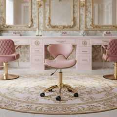 Salon Spa Swivel Stool with Backrest Pink & Gold - Salon swivel stool - dayjour - UAE