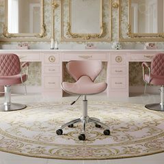 Salon Spa Swivel Stool with Backrest Pink & Gold - Salon swivel stool with silver base - Dayjour - UAE