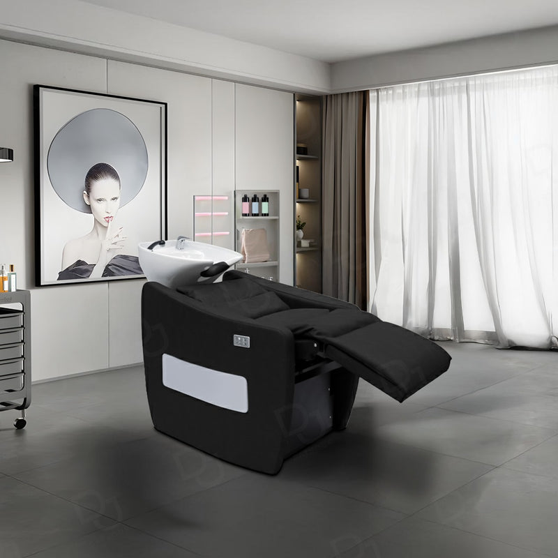 Electric Hair Washing Shampoo chair with Light and Massage for Salon & Spa Black - Shampoo chair in UAE - Black salon furniture - Dayjour