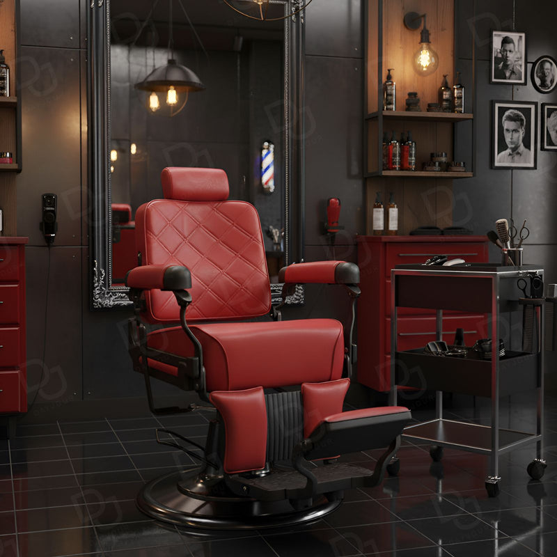 Barber Gents Salon Hair Cutting Chair Red - Premium hair cutting barber chair - Hair styling chair for salons - Dayjour - UAE - Hydraulic chair UAE