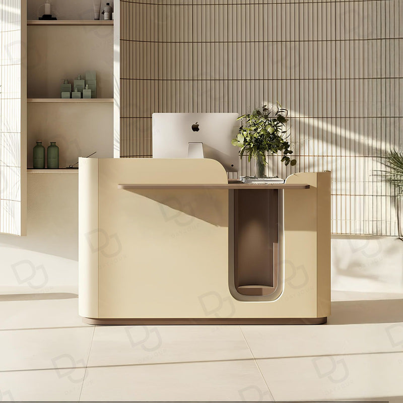 Modern Beige Salon Reception Desk with Integrated Lighting - salon reception desk Qatar - Reception desk online - Dayjour - UAE