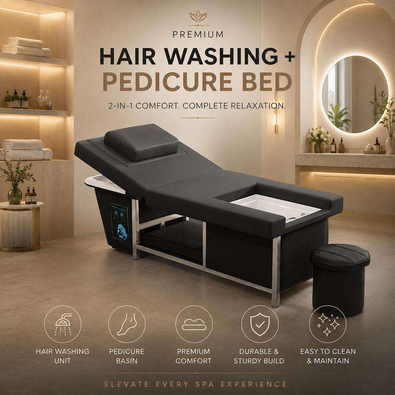 Luxury Electric Spa Japanese Massage Bed with Jacuzzi, Hair Wash & Integrated Water Heater – Black - Black furniture Saudi Arabia - Black spa bed Qatar - Dayjour