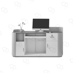 Modern grey salon reception desk with illuminated SALON lettering – Dayjour - Luxury salon reception desk - grey salon counter - modern salon front desk - illuminated salon desk - Dayjour salon furniture UAE - Reception desk Online