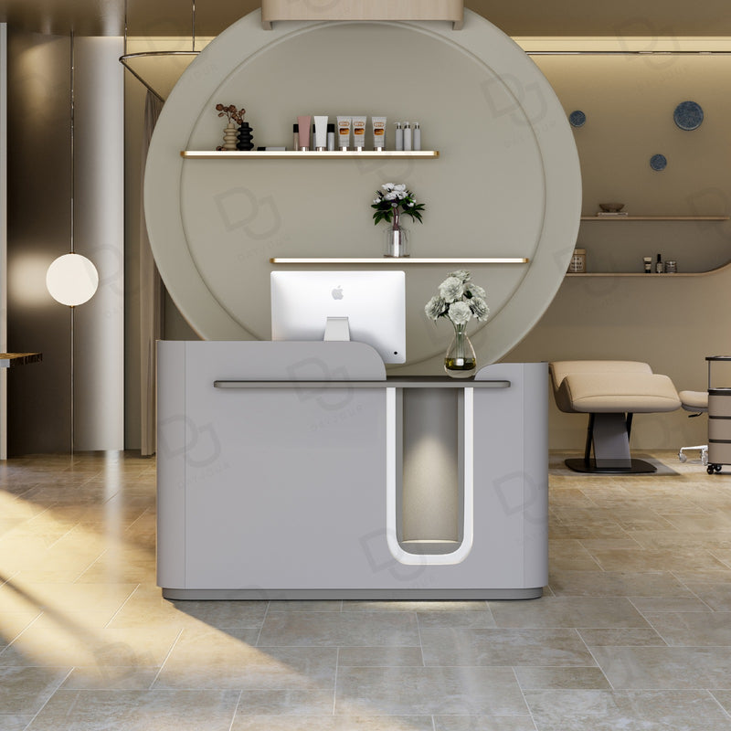 Modern Grey Salon Reception Desk LED Light | Luxury Front Desk - Spa Reception Counter Furniture UAE - Salon Reception Desk Qatar - Dayjour