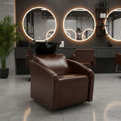 Salon Hair Washing Chair – Shine Brown Upholstery with Black Ceramic Basin - hair washing chair for salon spa - Dayjour - UAE