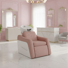 Luxury pink hair washing chair with ceramic shampoo basin for professional salon use - pink hair washing chair - salon shampoo chair - luxury salon furniture - hair wash basin chair - professional shampoo unit - Dayjour