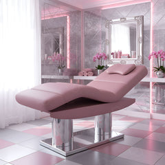 electric pink massage and treatment bed with adjustable sections and cushioned headrest - Electric spa bed - Luxury spa bed - Dayjour - UAE