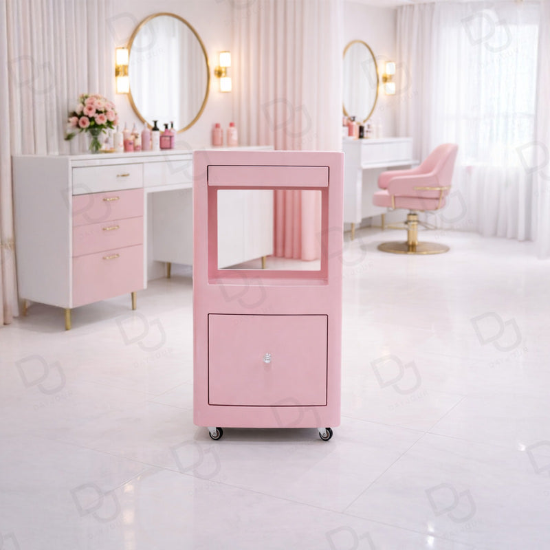 Pink Salon Storage Trolley with Drawers | Professional Beauty & Spa Organizer Cart - Salon Trolley - Pink salon storage cart - Dayjour - UAE