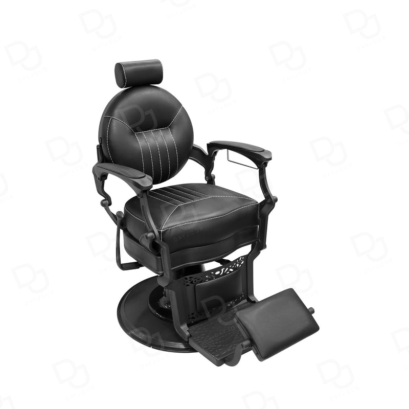 barber chair with ergonomic backrest, thick cushioned seat and wide footrest for premium barbershops in Dubai