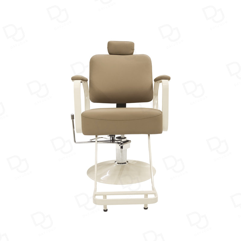 Khaki Brown Ladies Reclining Styling Chair – Hydraulic Salon Chair with Cream Base - Ladies facial chair - Ladies salon treatment chair in UAE - Dayjour