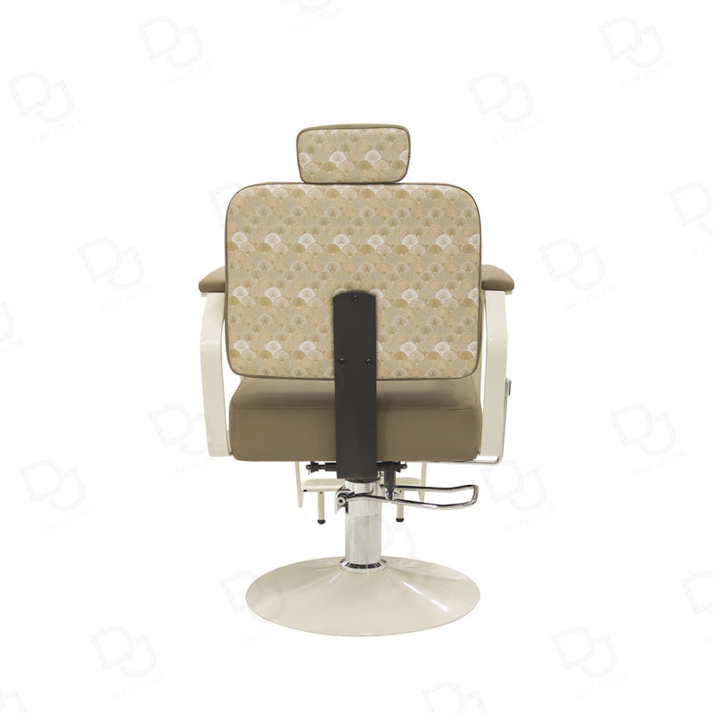 Khaki Brown Ladies Reclining Styling Chair – Hydraulic Salon Chair with Cream Base - Ladies facial chair - Ladies salon treatment chair in UAE - Dayjour