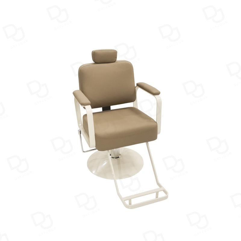 Khaki Brown Ladies Reclining Styling Chair – Hydraulic Salon Chair with Cream Base - Ladies facial chair - Ladies salon treatment chair in UAE - Dayjour