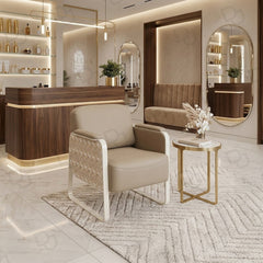 Khaki Brown Salon Waiting Chair – Comfortable Reception Seating - Reception waiting chair for salon - Ladies salon waiting chair - Dayjour - UAE