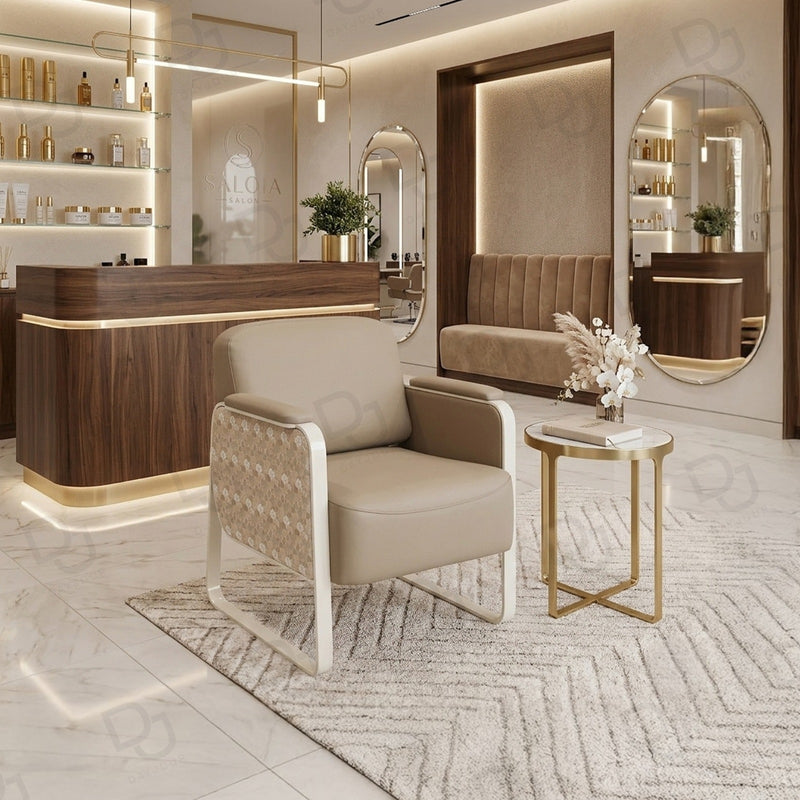 Khaki Brown Salon Waiting Chair – Comfortable Reception Seating - Reception waiting chair for salon - Ladies salon waiting chair - Dayjour - UAE
