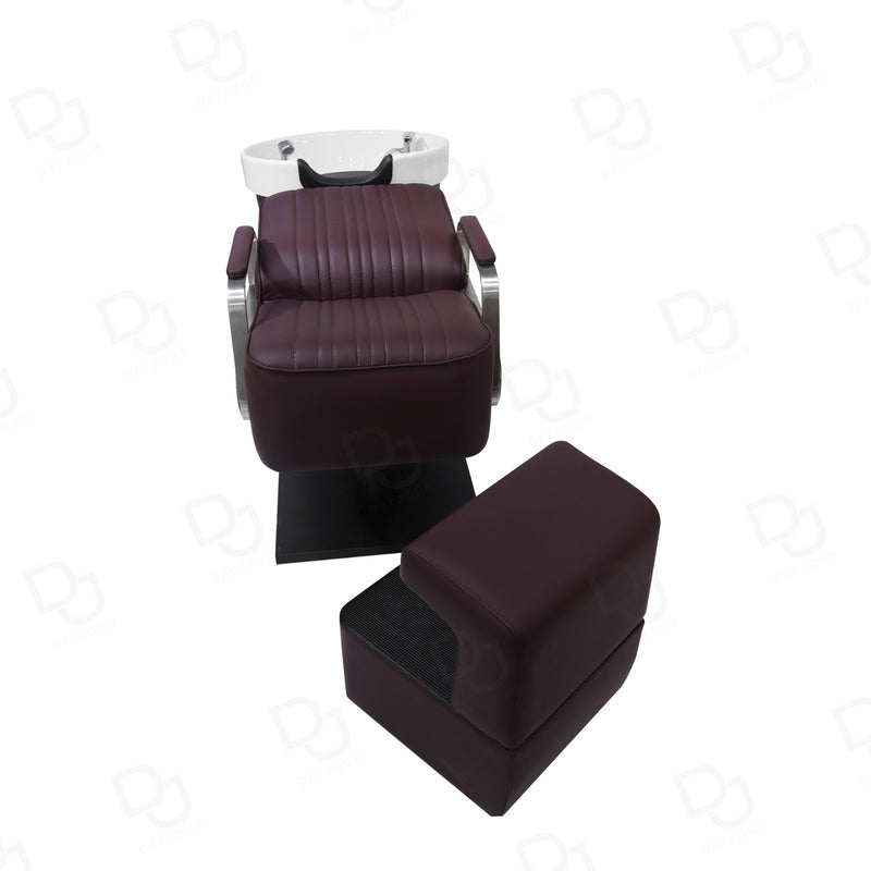Dark Chocolate Brown Salon Shampoo Chair with Basin - hair washing chair - shampoo chair for salon - chair with head washing basin - Dayjour - UAE