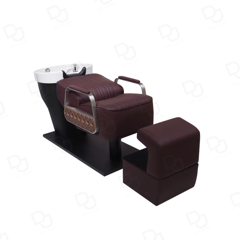 Dark Chocolate Brown Salon Shampoo Chair with Basin - hair washing chair - shampoo chair for salon - chair with head washing basin - Dayjour - UAE
